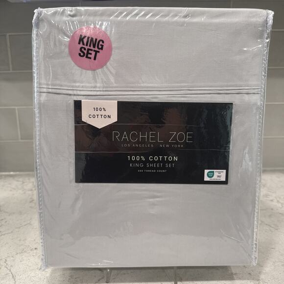 Rachel Zoe KING LIGHT GRAY 300 thread count 100% Cotton Sheet Set Deep Sheets - Picture 1 of 4
